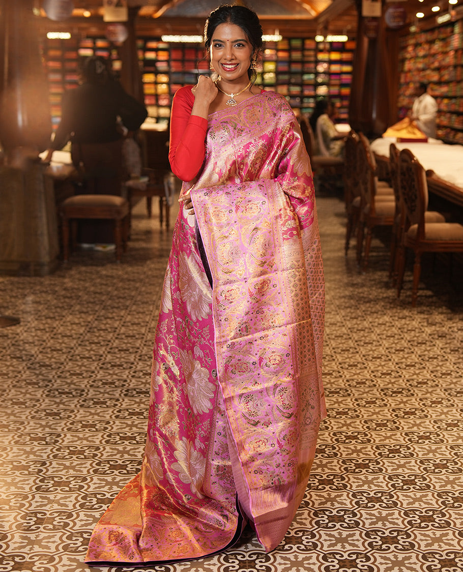 Pink Kanchipuram Tissue Bridal Silk Saree