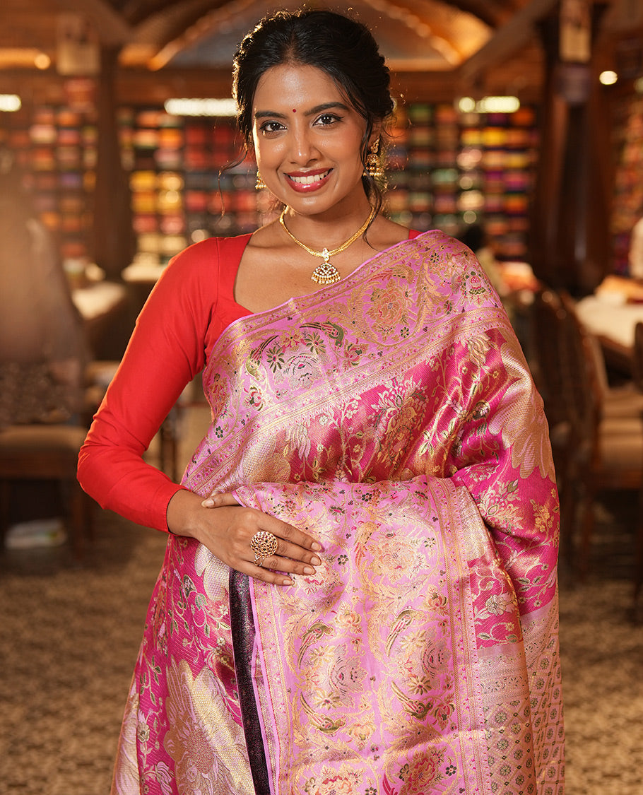 Pink Kanchipuram Tissue Bridal Silk Saree