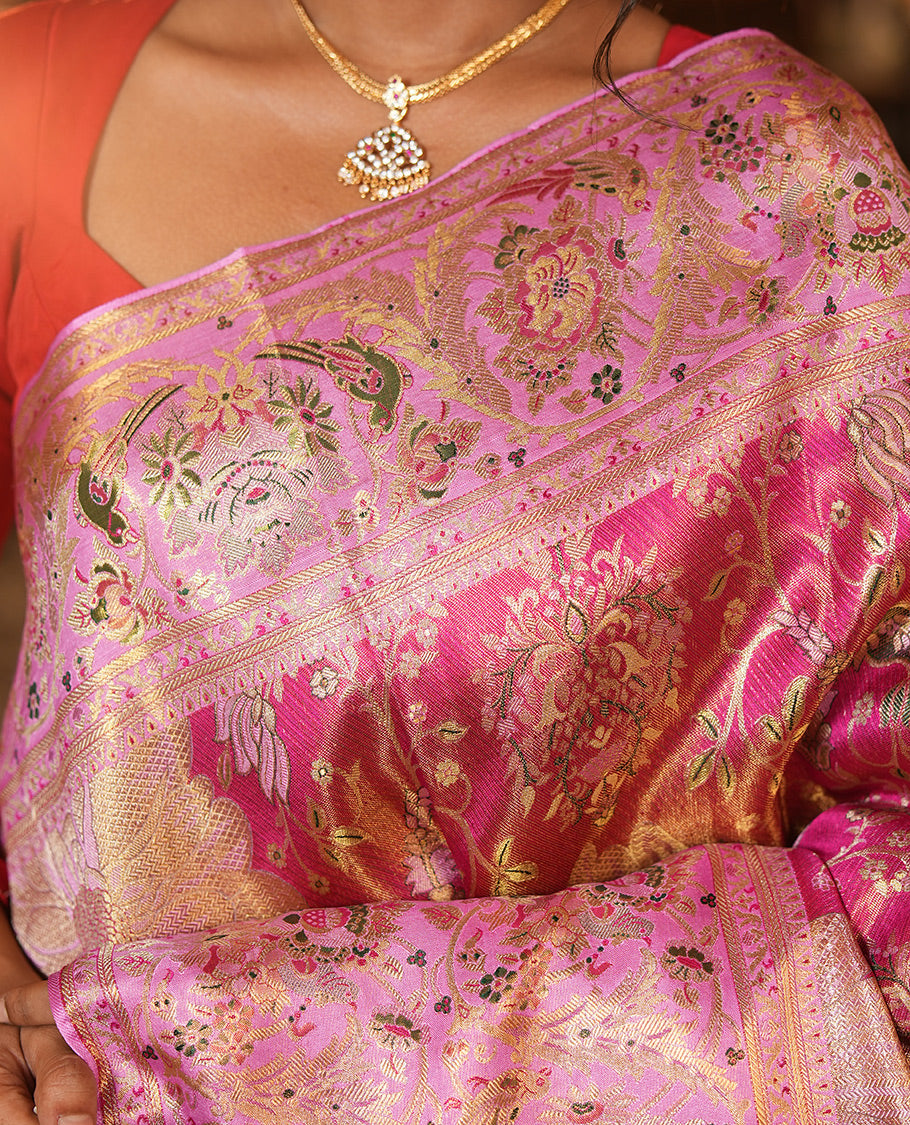 Pink Kanchipuram Tissue Bridal Silk Saree