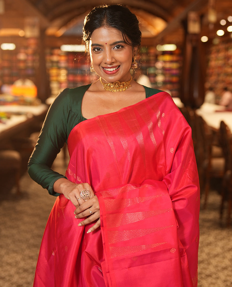 Borderless Red Mayuri Soft Silk Saree