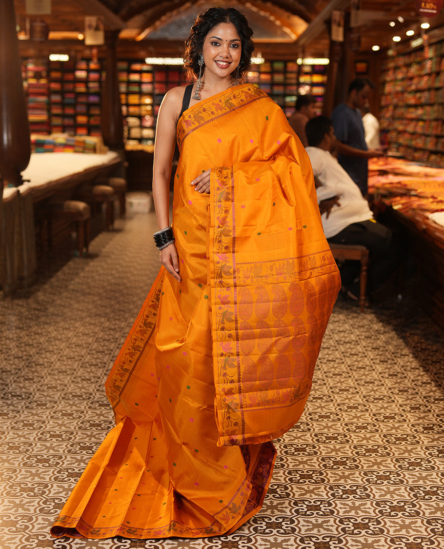 Orange Zari Butta Kanchi Silk
