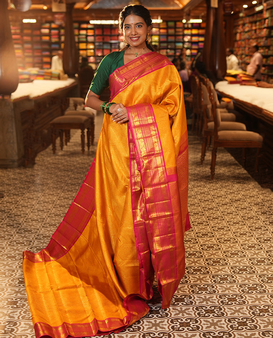 Yellow Kanchipuram Bridal Silk Saree