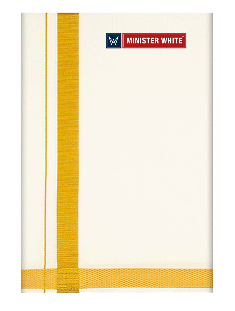 Mens Cotton Cream Double Layered Dhoti with 1" Gold Jari Border - Omkar