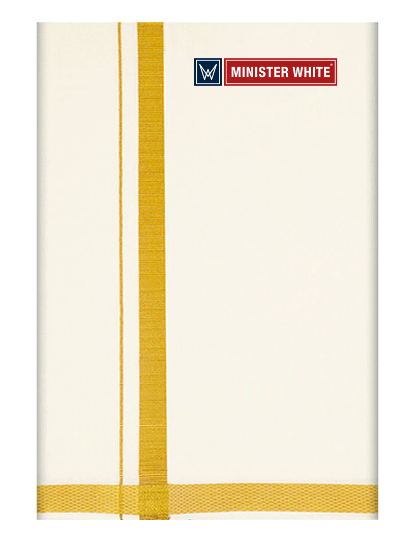 Mens Cotton Cream Double Layered Dhoti with 3/4" Gold Jari Border - Omkar