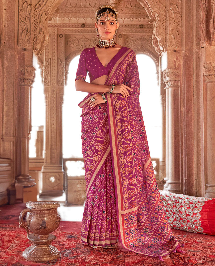 Light Purple Ikat Patola Designer Saree, Bedecked with Intricate Ikat Designs, Highlighted by Intricate Ikat Border, Intricate Pallu, and a Matching Blouse
