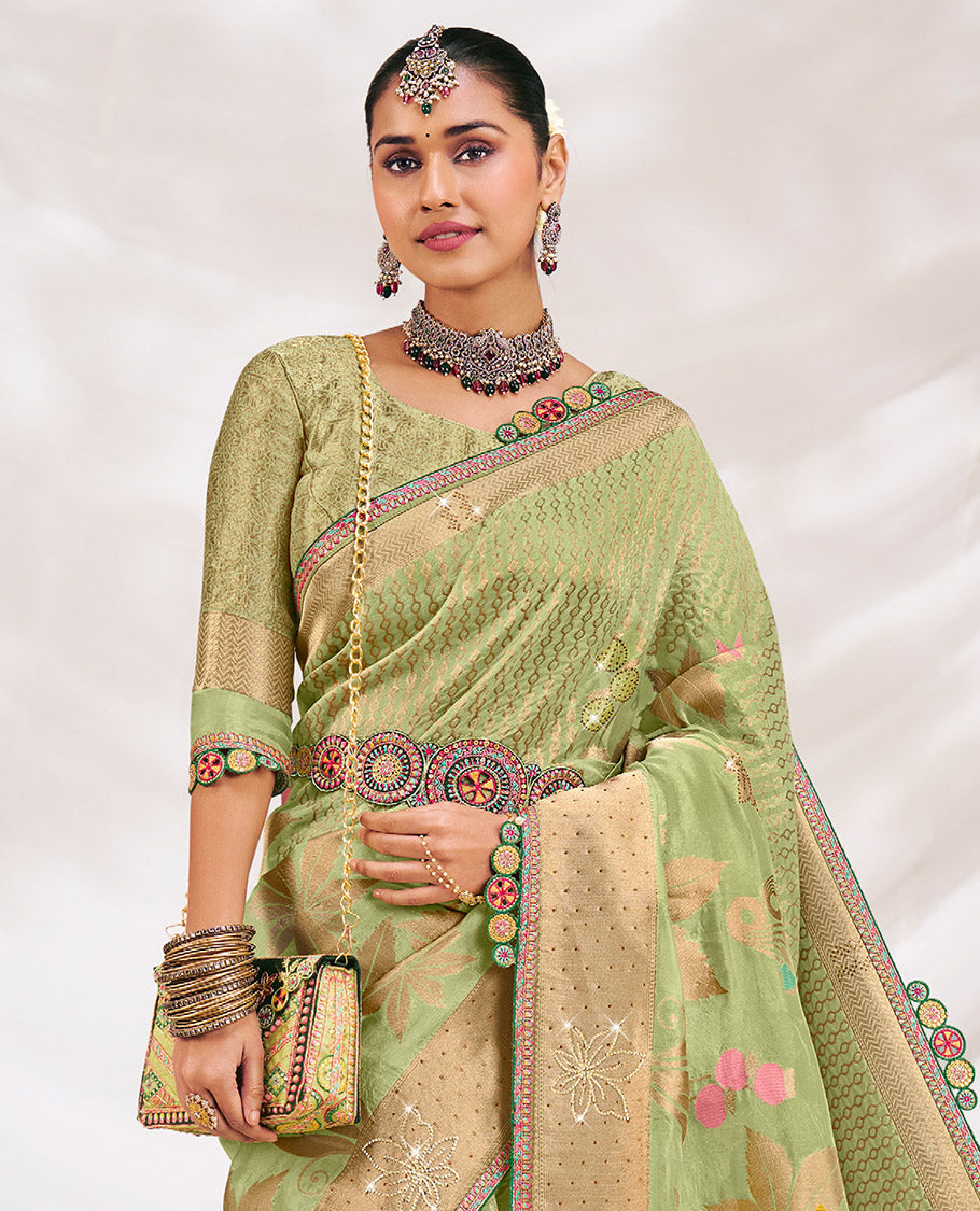 Pale Green Fancy Organza Designer Saree