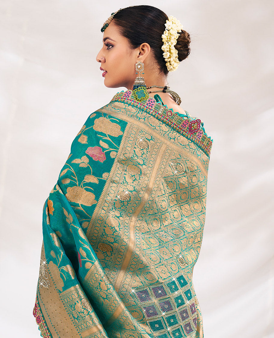 Blue Fancy Organza Designer Saree