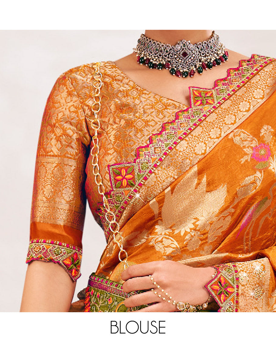 Orange Fancy Organza Designer Saree