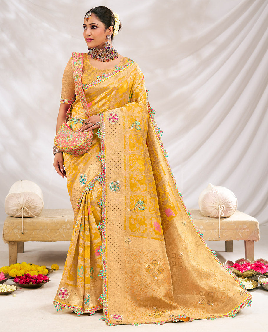 Yellow Fancy Organza Designer Saree