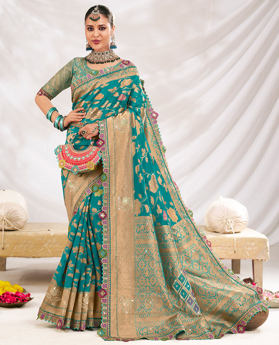 Blue Fancy Organza Designer Saree