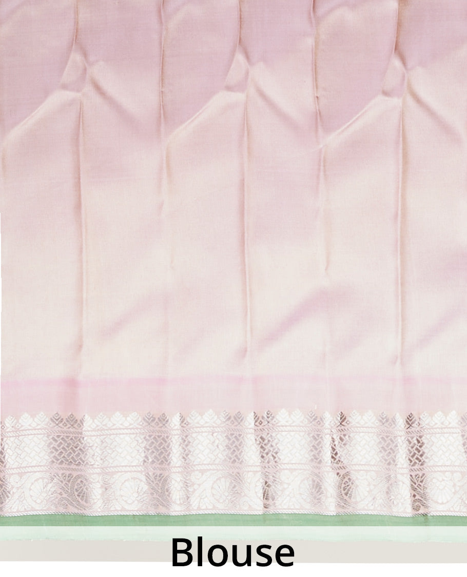 Green gadwal silksaree with zari buttas, contrast vidarbha border of traditional zari designs & pallu of jaal designs