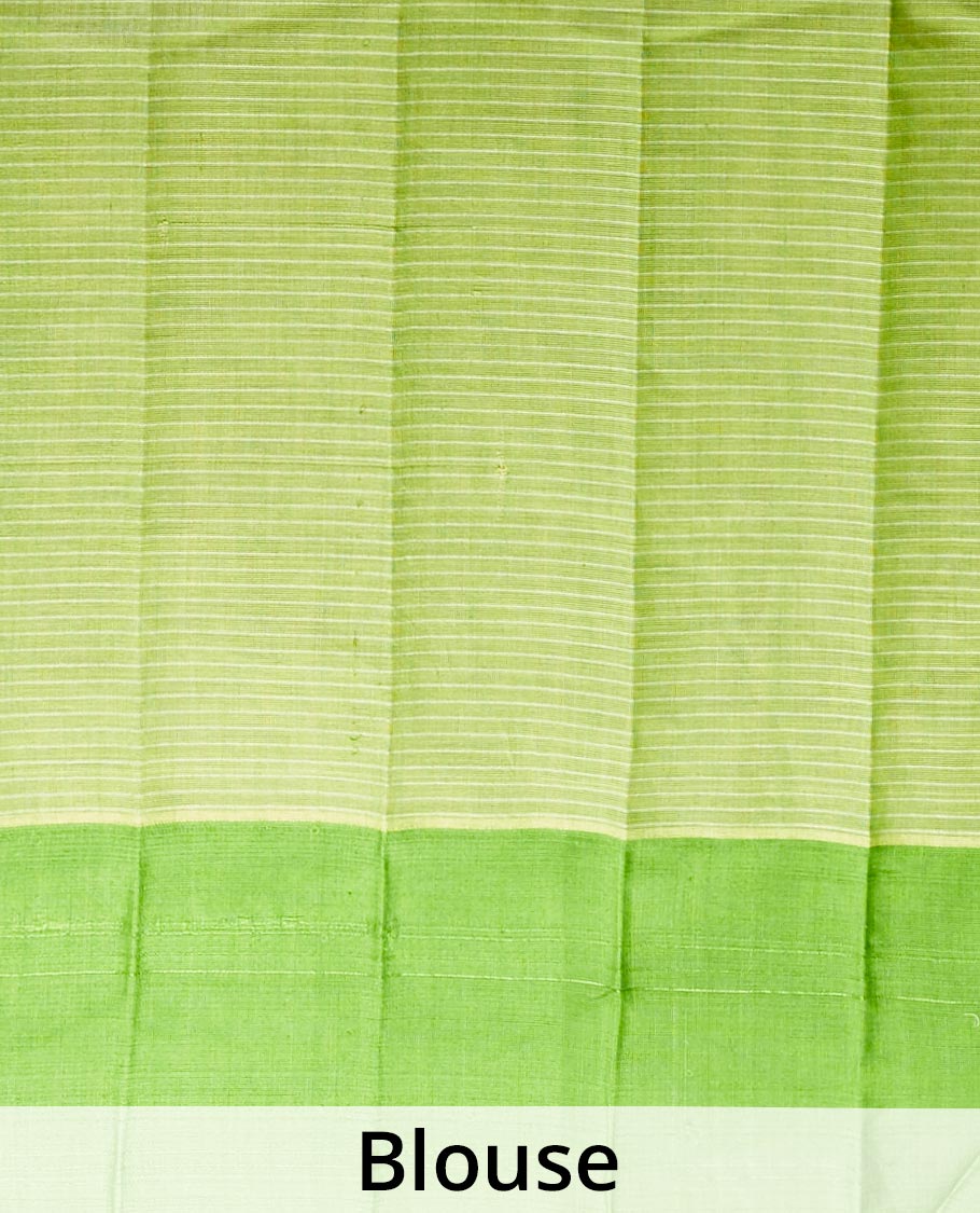 Light green micro-checked gadwal saree, contrast traditional design zari border & pallu of zari stripes