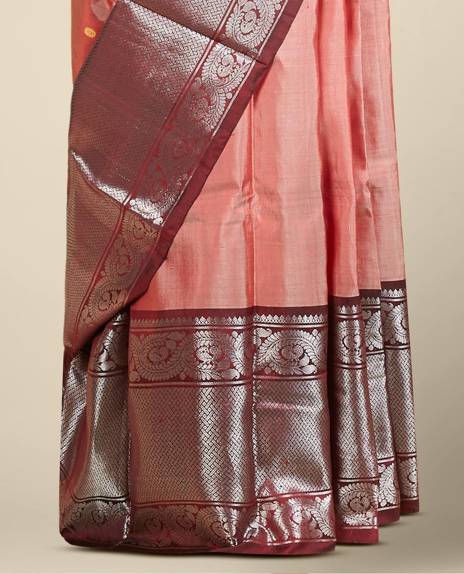 Pink gadwal silksaree with zari buttas,contrast zari rich pallu of intricate designs & border of peacock & floral vine