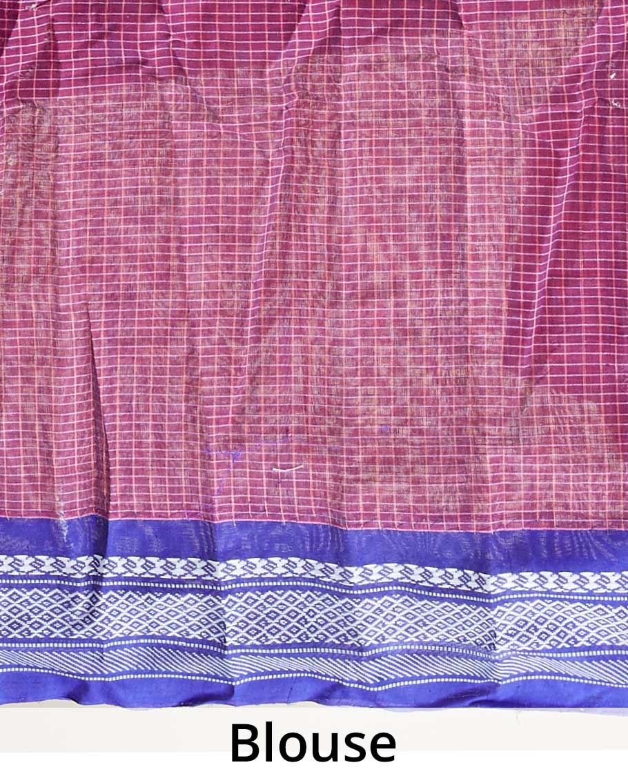 Purple micro-checked design gadwal silksaree, contrast traditional zari design border & pallu of zari stripes
