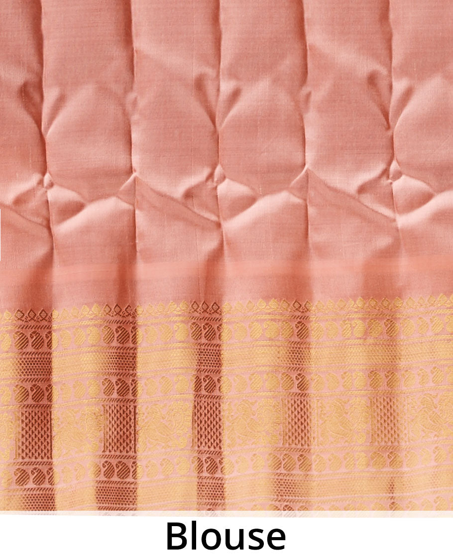 Blue gadwal silksaree with zari buttas, contrast vidarbha border of traditional zari border & pallu of intricate designs