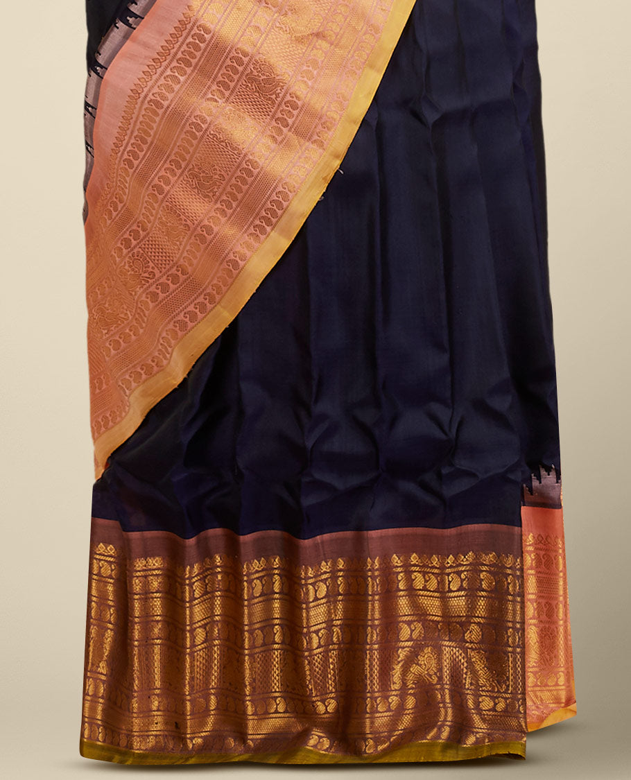 Blue gadwal silksaree with zari buttas, contrast vidarbha border of traditional zari border & pallu of intricate designs