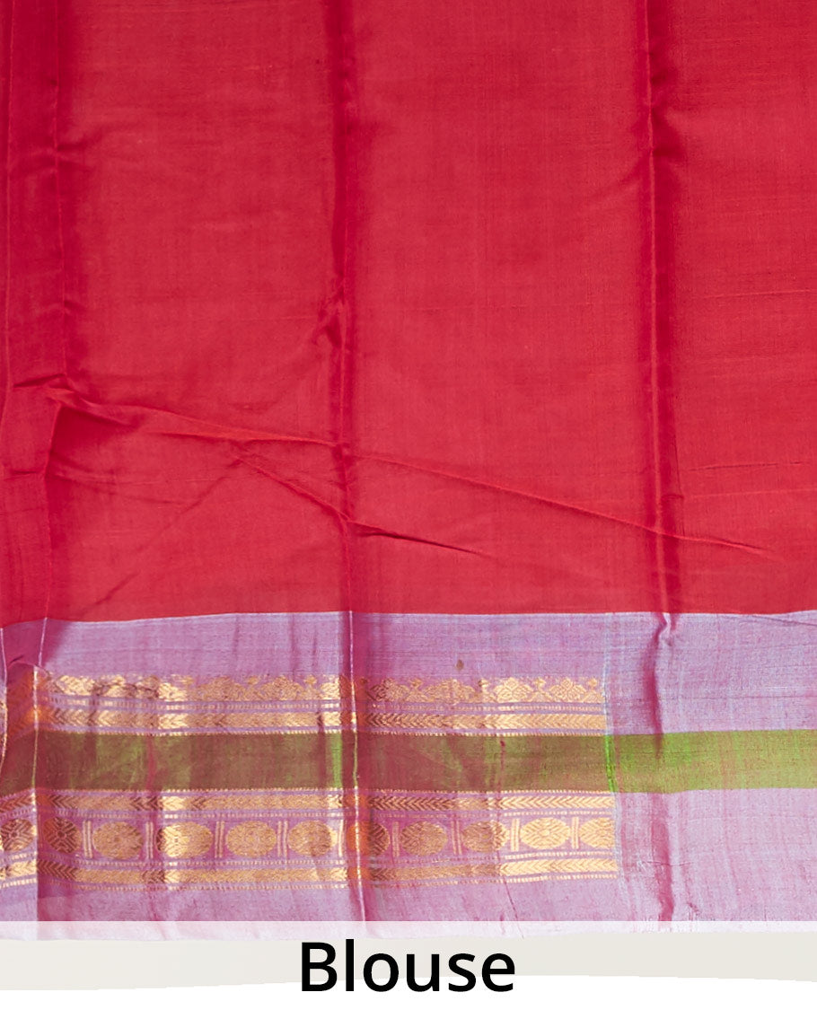 Pink plain design gadwal saree, contrast border of traditional designs & pallu of zari designs