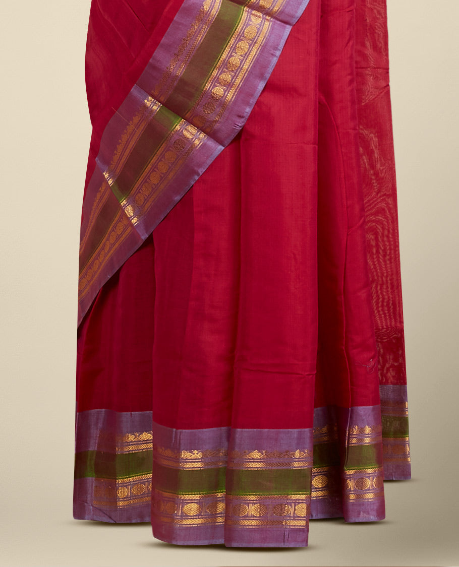 Pink plain design gadwal saree, contrast border of traditional designs & pallu of zari designs