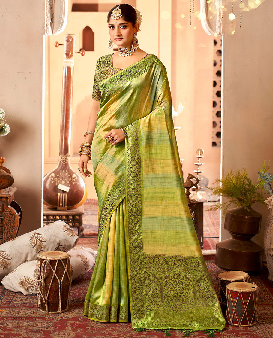 Parrot Green Geometric Printed Designer Saree,
