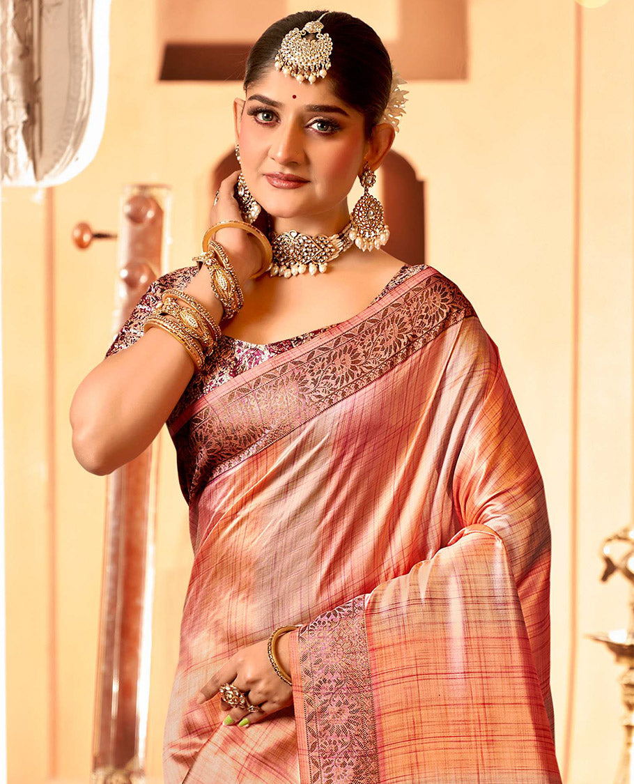 Orange Geometric Printed Fancy Tussar Designer Saree