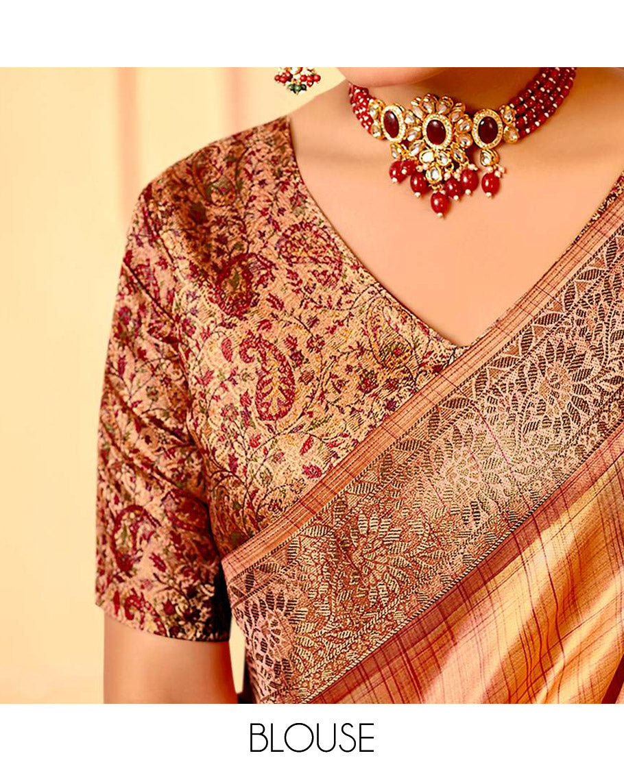 Orange Geometric Printed Fancy Tussar Designer Saree