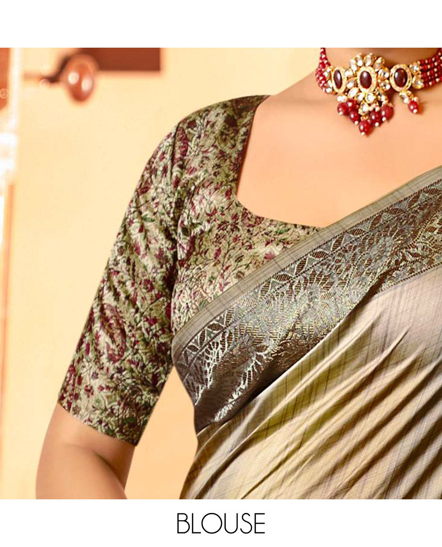 Green Geometric Printed Fancy Tussar Designer Saree