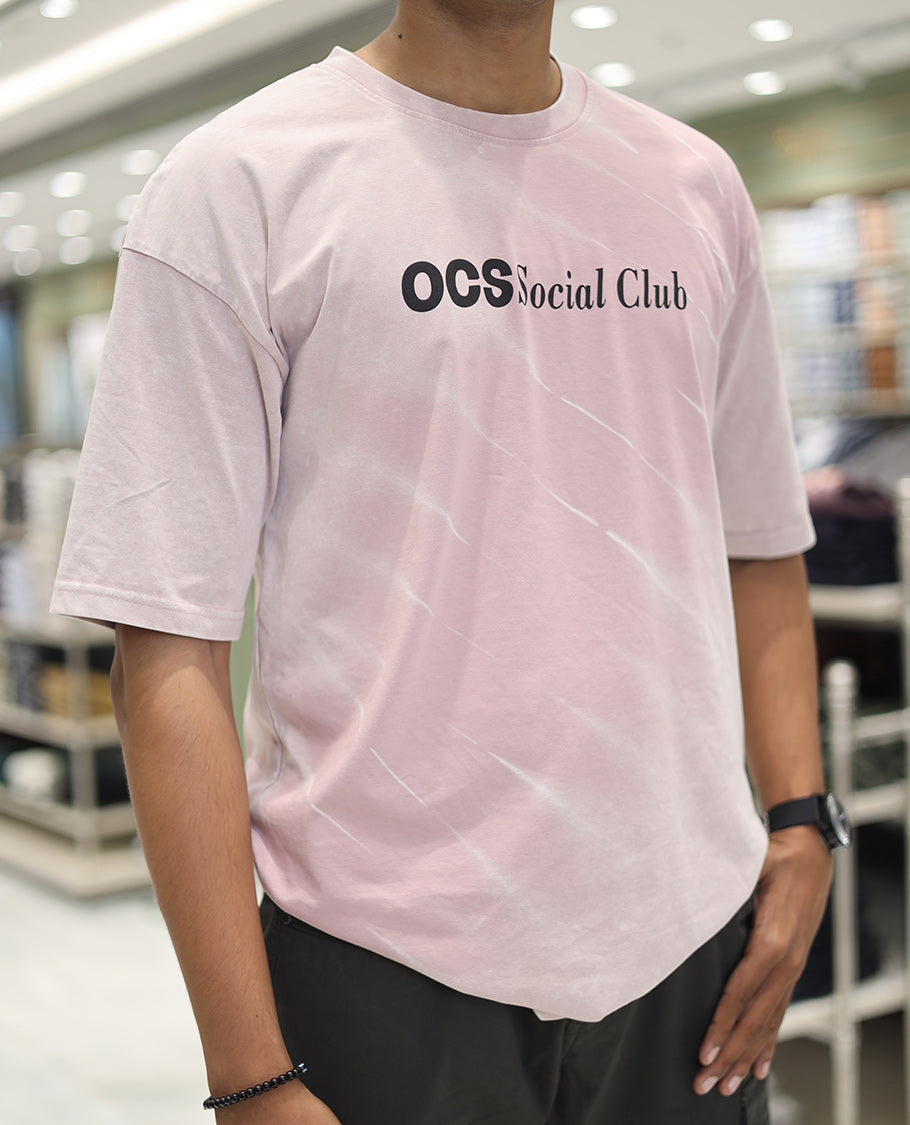 Pink Cotton-Blended T-Shirt, Accentuated with Typography Print, Comes with a Crew Neck, Half-Sleeves, Oversized Fit, and Long Length