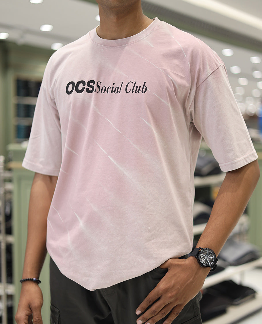 Pink Cotton-Blended T-Shirt, Accentuated with Typography Print, Comes with a Crew Neck, Half-Sleeves, Oversized Fit, and Long Length