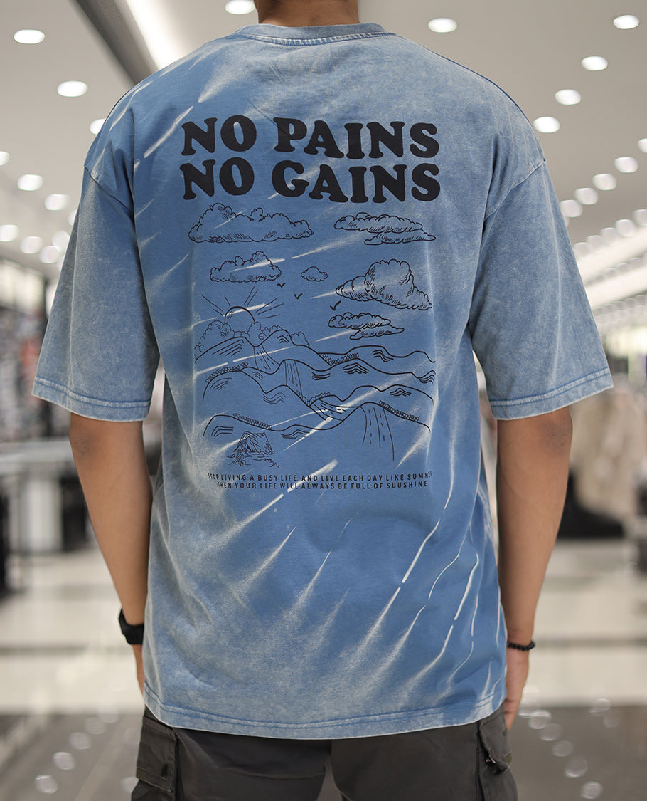 Air Force Blue Cotton-Blended T-Shirt, Embellished with Typography Print, Comes with a Crew Neck, Half-Sleeves, Oversized Fit, and Long Length