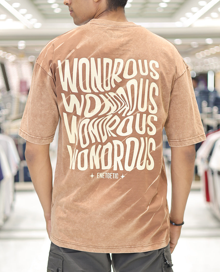 Brown Cotton-Blended T-Shirt, Adorned with Typography Print, Comes with a Crew Neck, Half-Sleeves, Oversized Fit, and Long Length