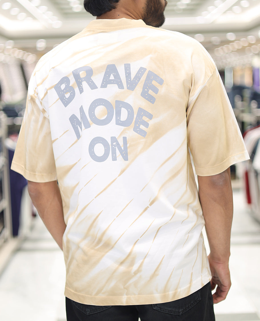 Yellow Cotton-Blended T-Shirt, Enriched with Typography Print, Comes with a Crew Neck, Half-Sleeves, Oversized Fit, and Long Length