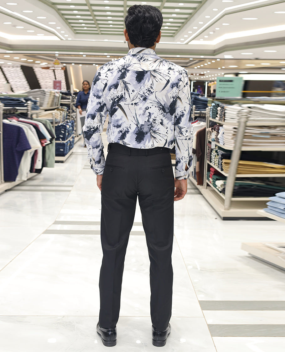 White Cotton Blended Casual Shirt, Adorned with Vibrant Prints, a Spread Collar, Full Sleeves, Slim Fit, and Regular Length