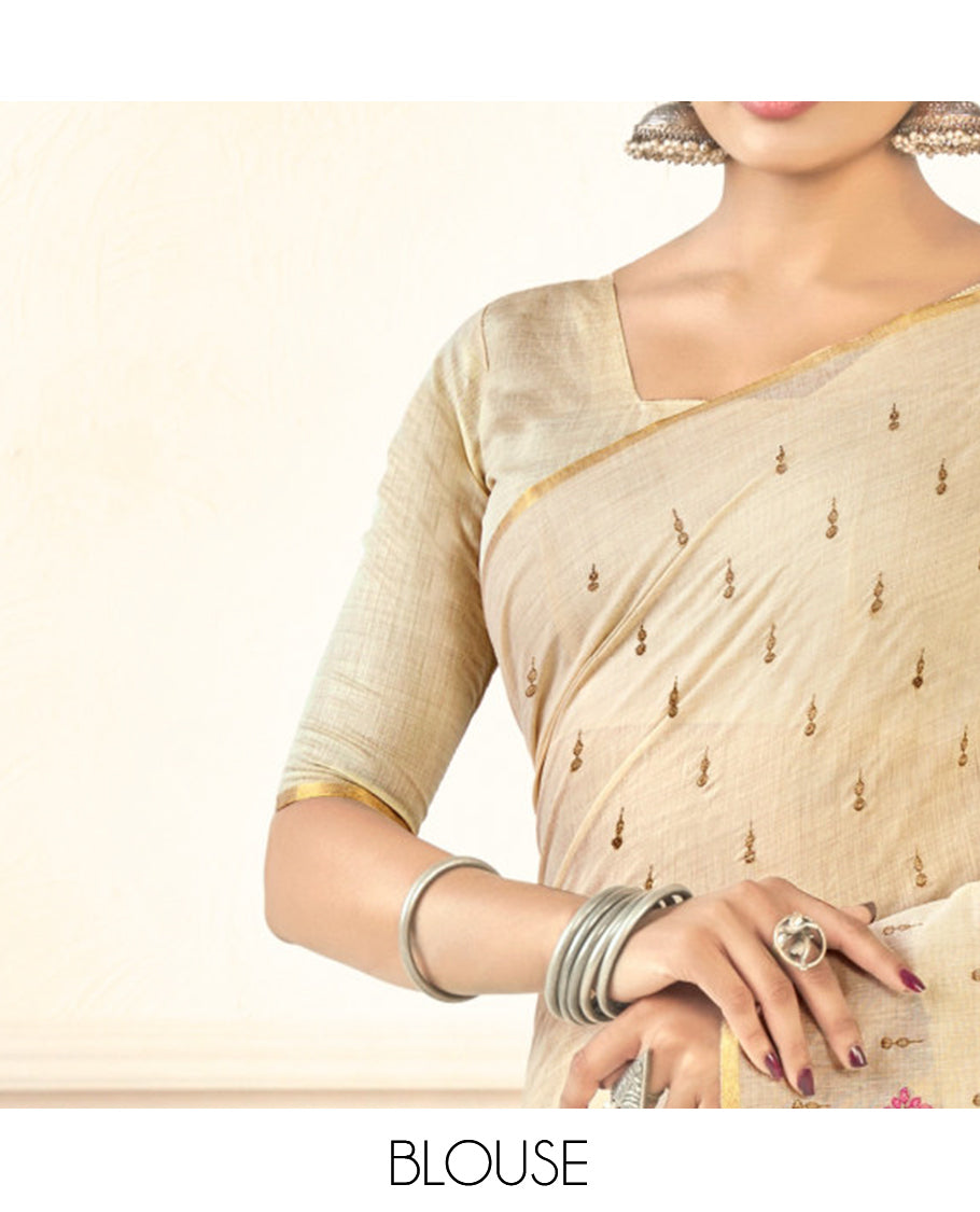 Borderless Sandal Embroidery Linen Cotton Designer Catalog Saree and a Matching Blouse