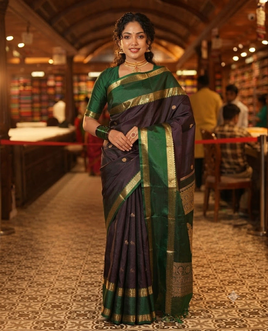 Purple Kanchipuram Chettinad Saree