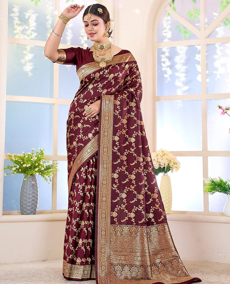 Peacock Blue Semi Banaras Designer Catalog Saree, Richly Detailed with Jacquard Design, Highlighted by a Traditional Zari Border, Intricate Pallu, and a Matching Blouse