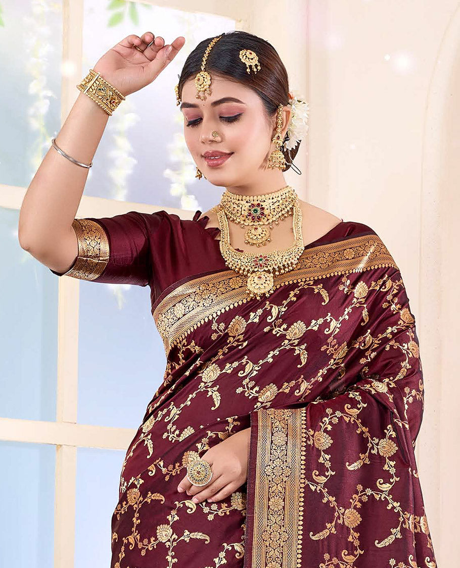 Peacock Blue Semi Banaras Designer Catalog Saree, Richly Detailed with Jacquard Design, Highlighted by a Traditional Zari Border, Intricate Pallu, and a Matching Blouse