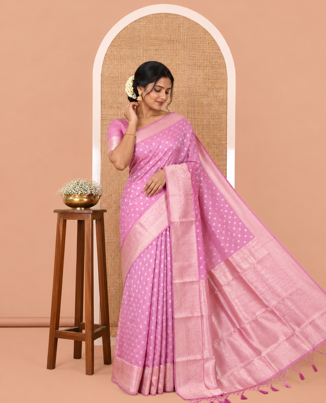 Purple Elite Soft Silk Saree, Elevated with Rudraksham Zari Buttas, Traditional Zari Border, Rich Pallu, and a Matching Blouse
