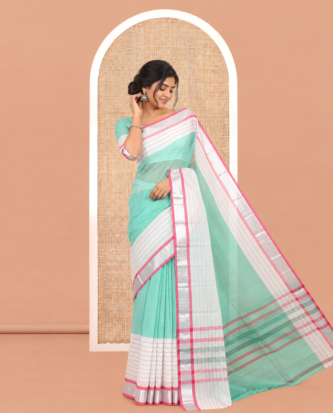 Green Plain Handloom Mercerised Cotton Saree