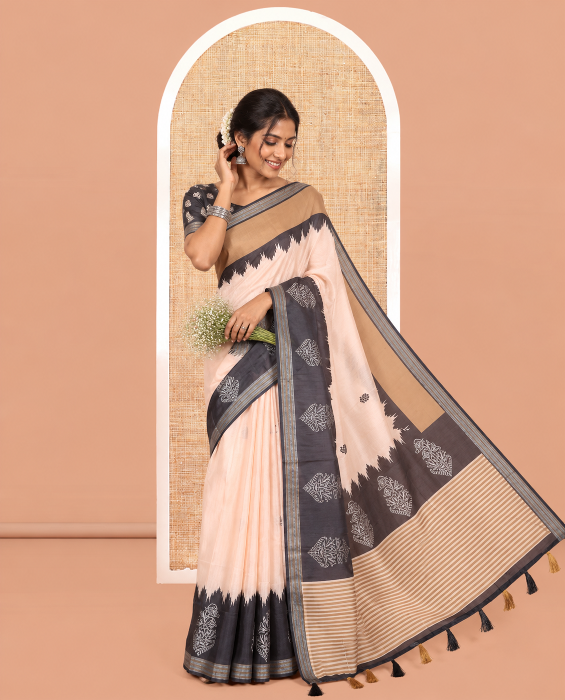 Chikku-Mustard Chanderi Cotton Saree