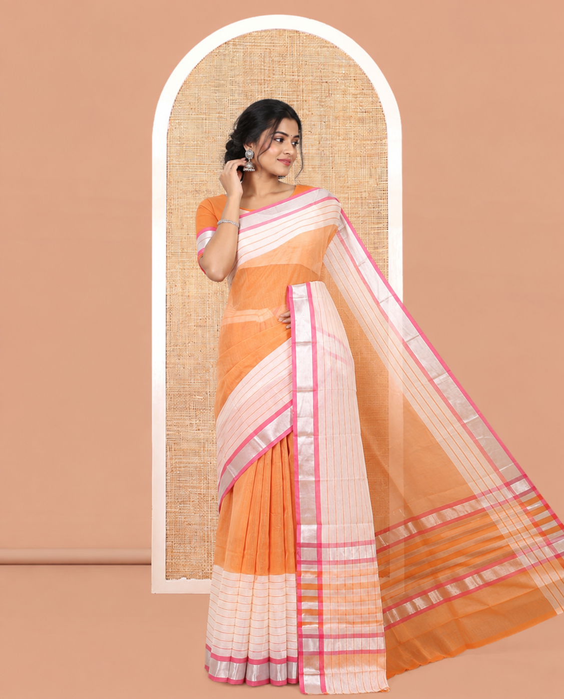 Mustard Plain Handloom Mercerised Cotton Saree