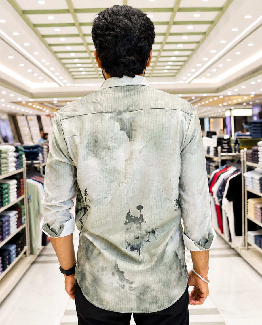 Green Cotton-Blended Casual Shirt, Beautifully Printed with Abstract-Style Floral Print, Featuring a Spread Collar, Full Sleeves, Slim Fit, and Regular Length