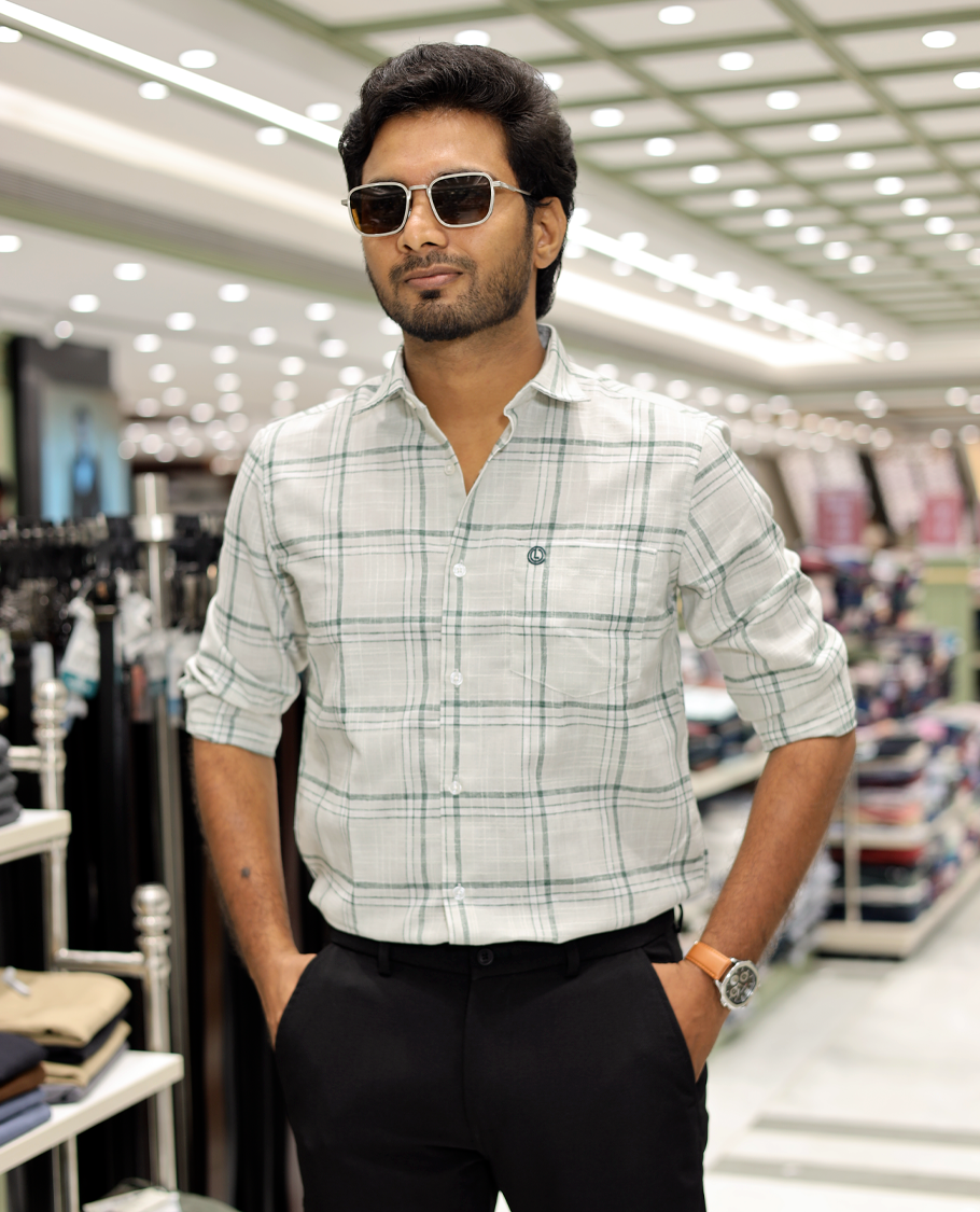 Green Cotton-Linen-Blended Casual Shirt