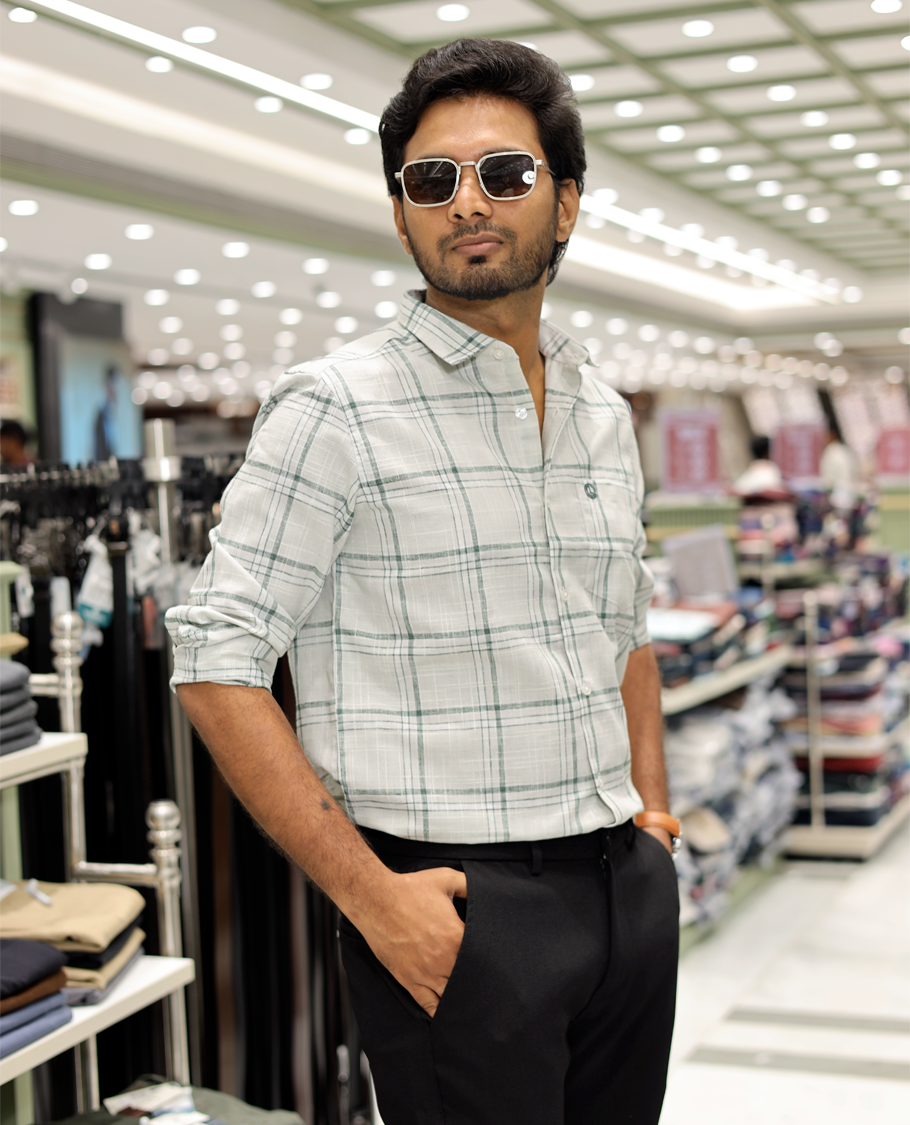 Green Cotton-Linen-Blended Casual Shirt