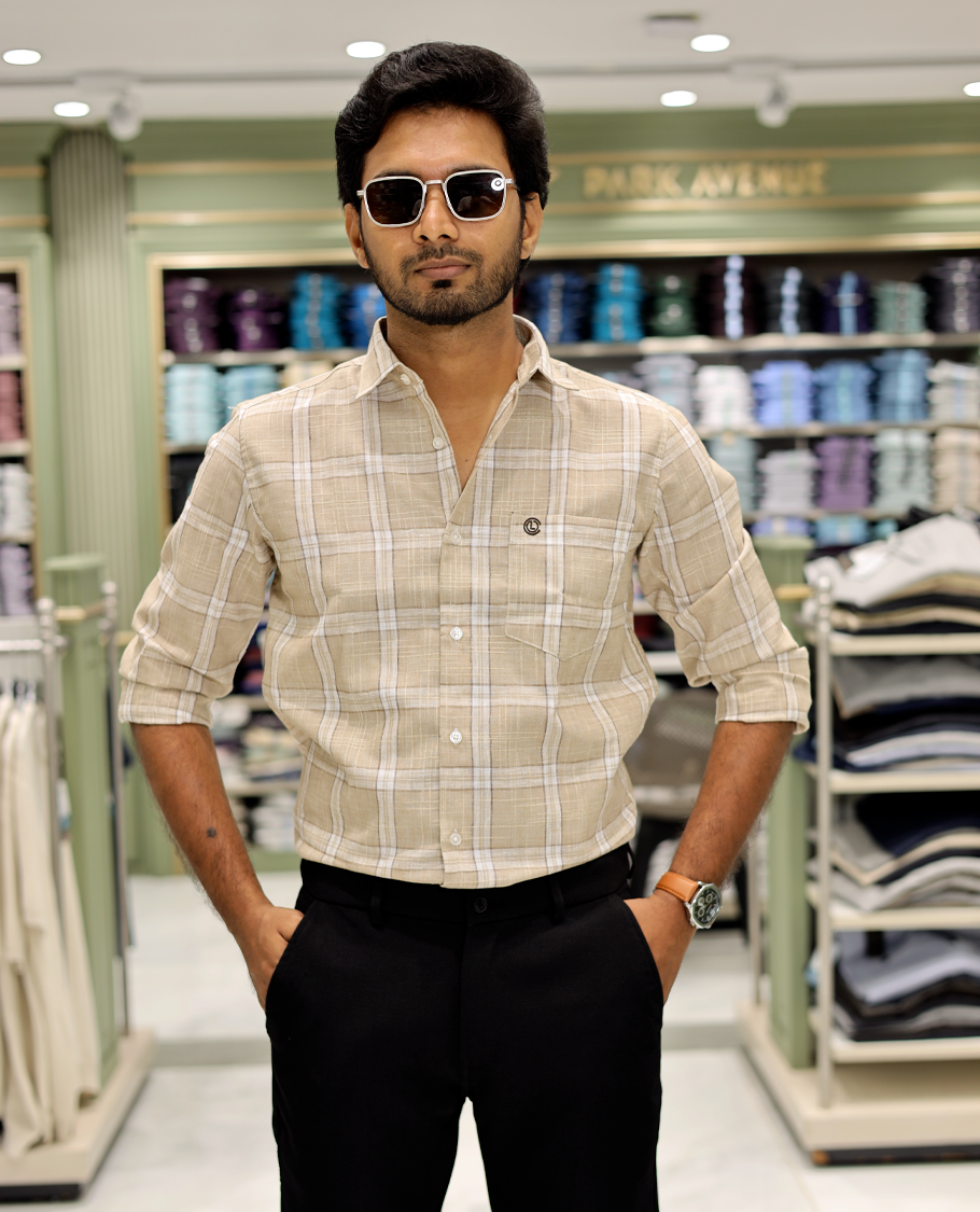 Beige Cotton-Linen-Blended Casual Shirt