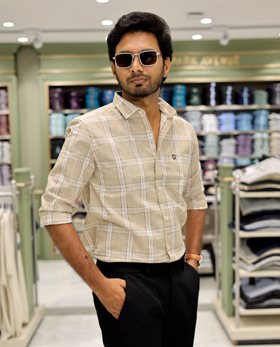 Beige Cotton-Linen-Blended Casual Shirt