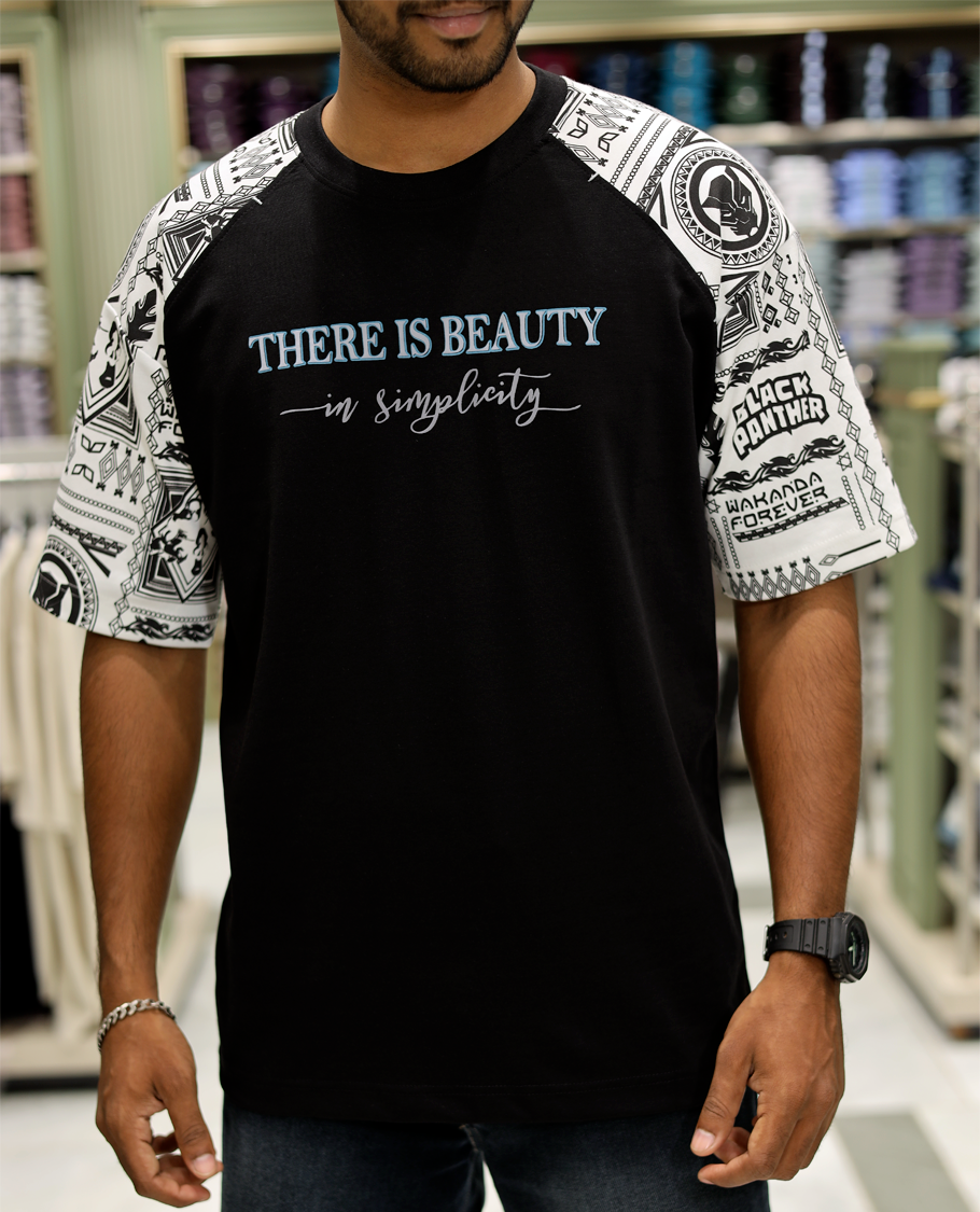 Black Cotton-Blended Crew-Neck T-Shirt Features Typography Print, Printed Half-Sleeves, Regular Fit, and Regular Length
