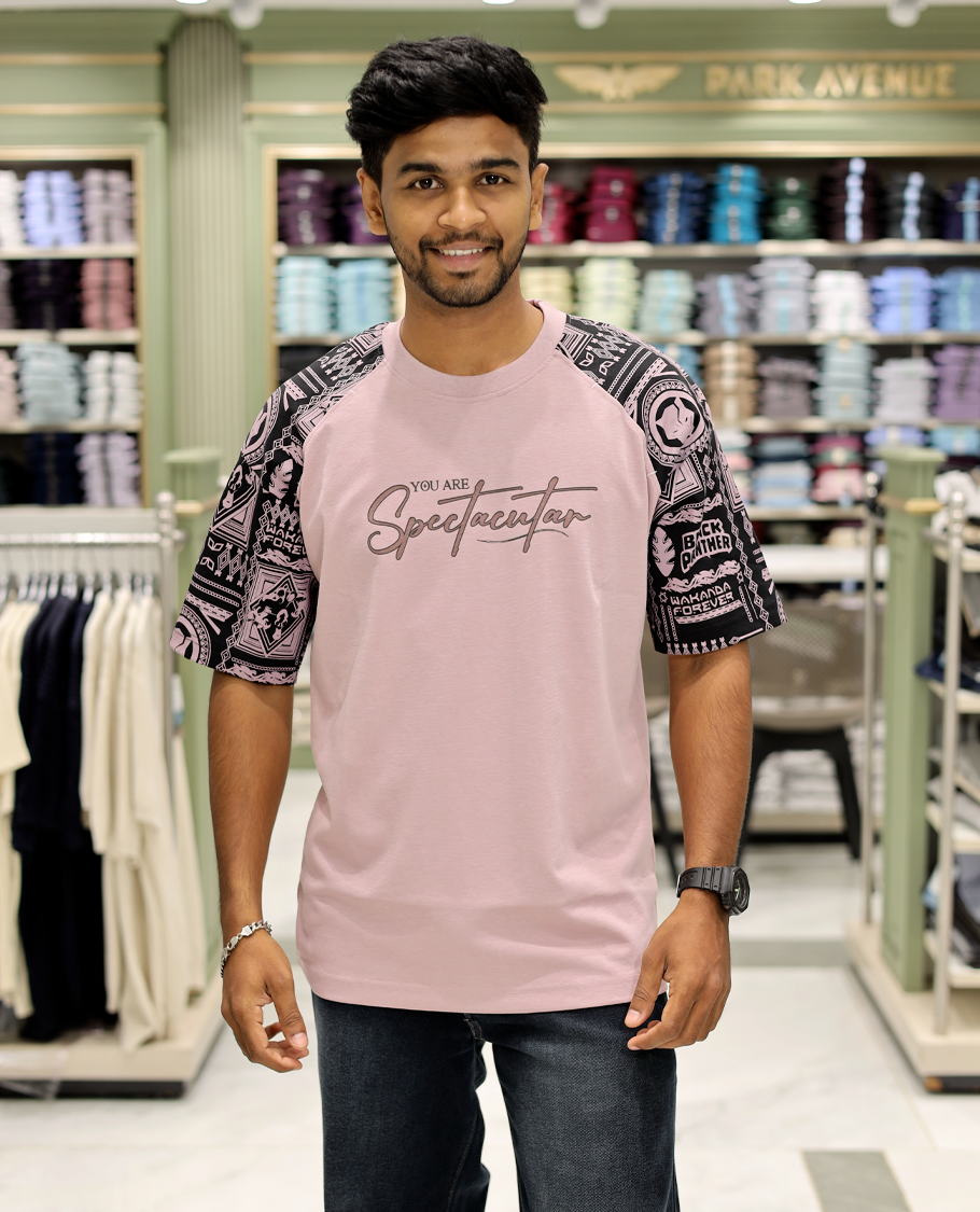 Mauve Cotton-Blended Crew-Neck T-Shirt Features Typography Print, Printed Half-Sleeves, Regular Fit, and Regular Length