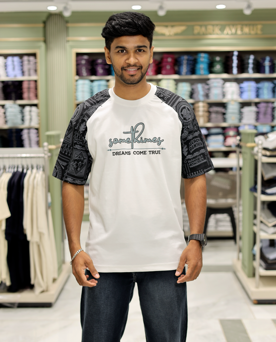 White Cotton-Blended Crew-Neck T-Shirt Features Typography Print, Printed Half-Sleeves, Regular Fit, and Regular Length