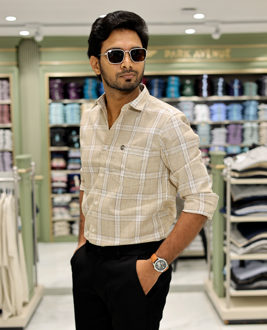 Beige Cotton-Linen-Blended Casual Shirt
