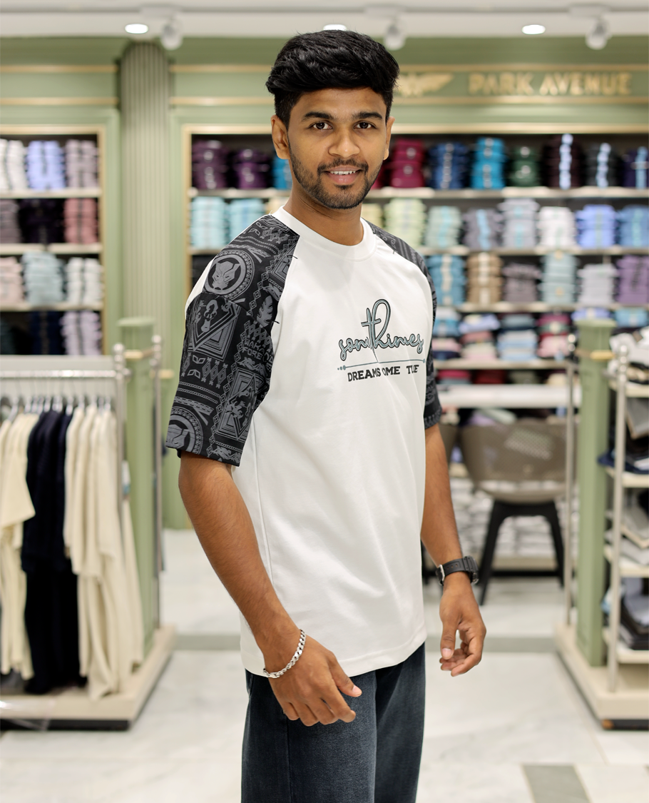 White Cotton-Blended Crew-Neck T-Shirt Features Typography Print, Printed Half-Sleeves, Regular Fit, and Regular Length